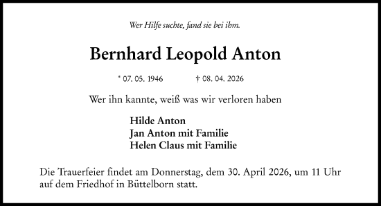 Traueranzeige von Bernhard Leopold Anton von Groß-Gerauer Echo