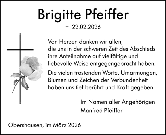 Traueranzeige von Brigitte Pfeiffer von Weilburger Tageblatt