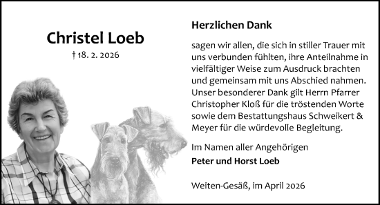 Traueranzeige von Christel Loeb von Odenwälder Echo