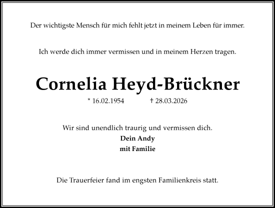 Traueranzeige von Cornelia Heyd-Brückner von Wiesbadener Kurier