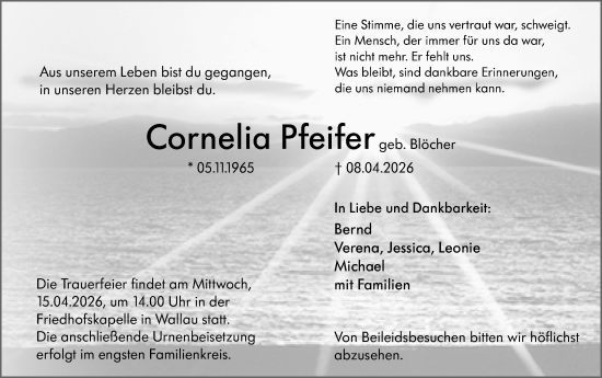 Traueranzeige von Cornelia Pfeifer von Hinterländer Anzeiger