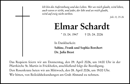 Traueranzeige von Elmar Schardt 