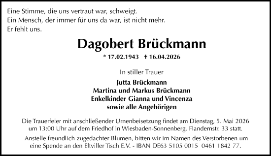 Traueranzeige von Dagobert Brückmann von Wiesbadener Kurier