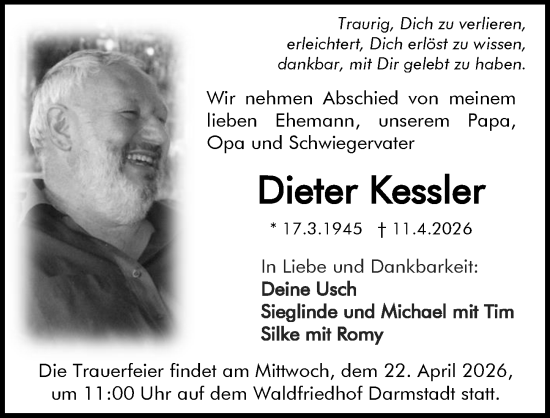 Traueranzeige von Dieter Kessler von Darmstädter Echo