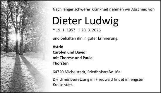 Traueranzeige von Dieter Ludwig von Odenwälder Echo