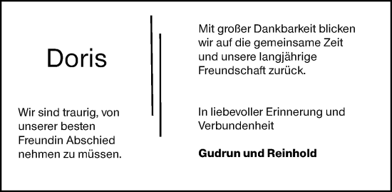 Traueranzeige von Doris Becker von Hinterländer Anzeiger