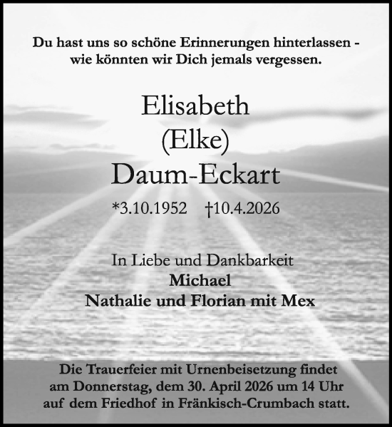 Traueranzeige von Elisabeth Daum-Eckart von Darmstädter Echo