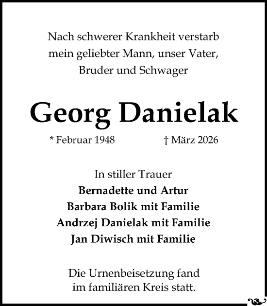 Traueranzeige von Georg Danielak von Allgemeine Zeitung Mainz