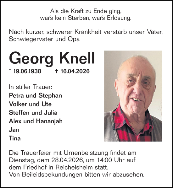 Traueranzeige von Georg Knell von Odenwälder Echo