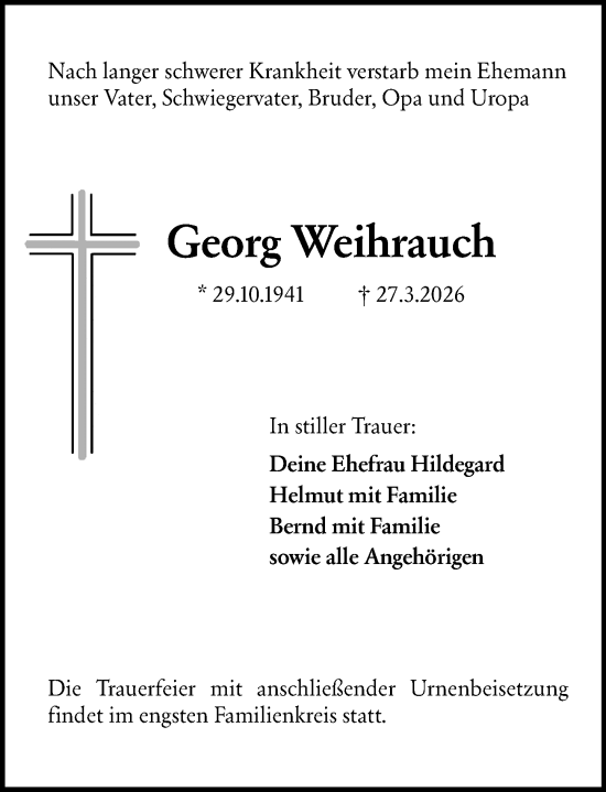 Traueranzeige von Georg Weihrauch von Odenwälder Echo