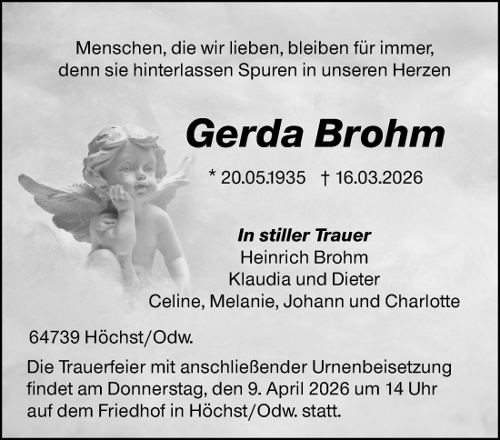 Traueranzeige von Gerda Brohm von Odenwälder Echo