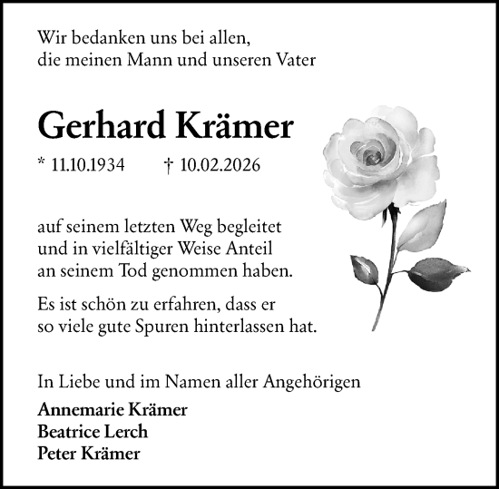 Traueranzeige von Gerhard Krämer von Allgemeine Zeitung Mainz