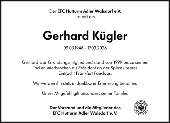 Traueranzeige von Gerhard Kügler von Camberger Anzeiger