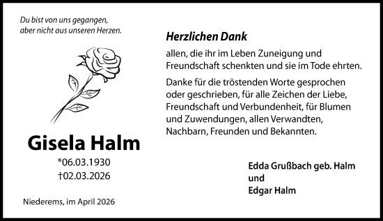 Traueranzeige von Gisela Halm von Camberger Anzeiger