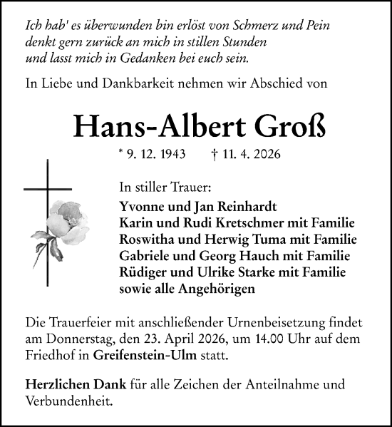 Traueranzeige von Hans-Albert Groß von Weilburger Tageblatt