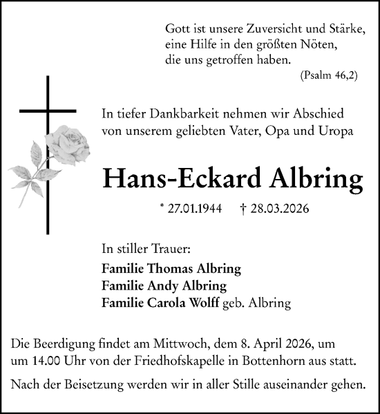 Traueranzeige von Hans-Eckard Albring von Hinterländer Anzeiger