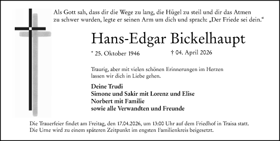 Traueranzeige von Hans-Edgar Bickelhaupt von Darmstädter Echo