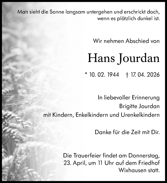 Traueranzeige von Hans Jourdan von Odenwälder Echo