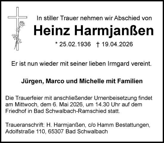Traueranzeige von Heinz Harmjanßen von Idsteiner Land/Untertaunus