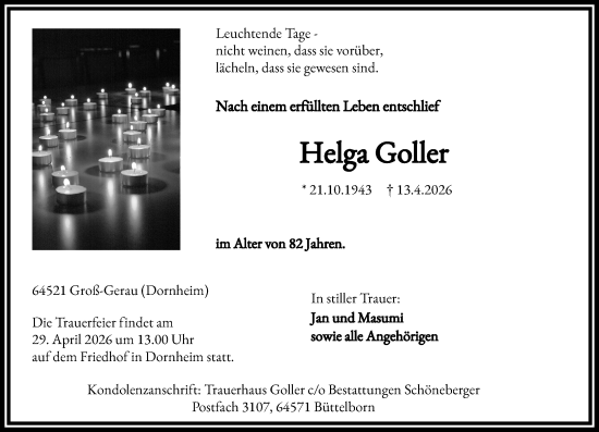 Traueranzeige von Helga Goller von Groß-Gerauer Echo