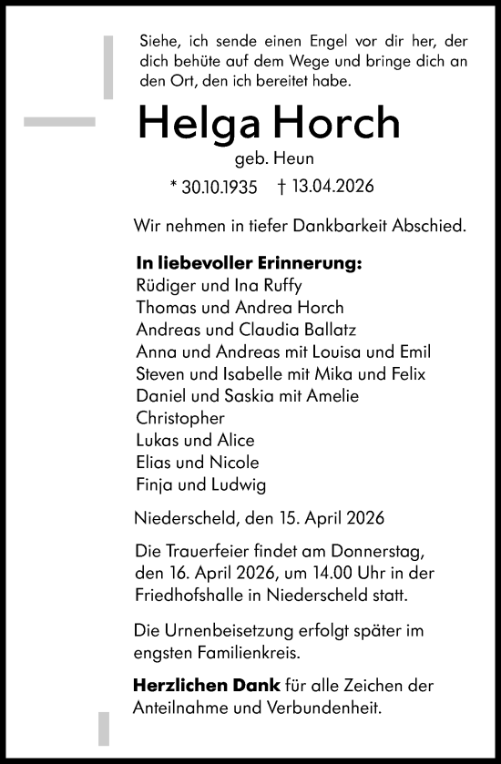Traueranzeige von Helga Horch von Dill Block