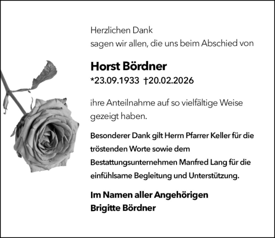 Traueranzeige von Horst Bördner von Weilburger Tageblatt