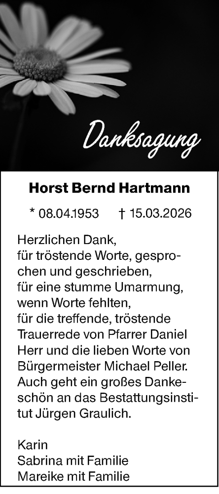 Traueranzeige von Horst Bernd Hartmann von Wetzlarer Neue Zeitung