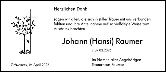 Traueranzeige von Johann Raumer von Weilburger Tageblatt