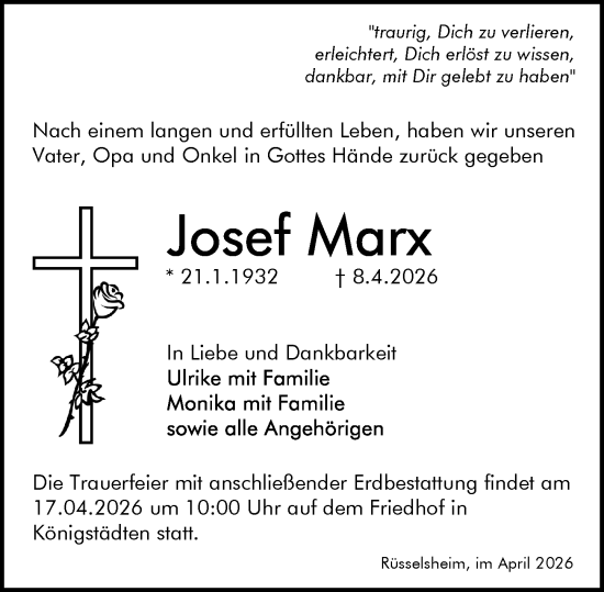 Traueranzeige von Josef Marx von Rüsselsheimer Echo