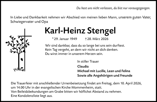 Traueranzeige von Karl-Heinz Stengel von Allgemeine Zeitung Mainz