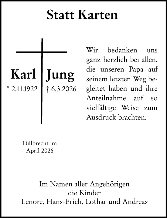 Traueranzeige von Karl Jung von Dill Block