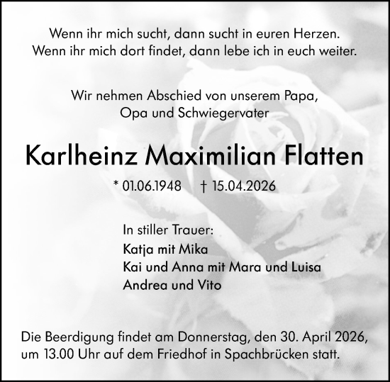 Traueranzeige von Karlheinz Maximilian Flatten von Darmstädter Echo
