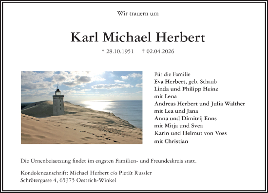 Traueranzeige von Karl Michael Herbert von Wiesbadener Kurier