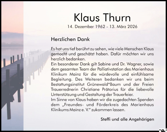 Traueranzeige von Klaus Thurn von Rüsselsheimer Echo