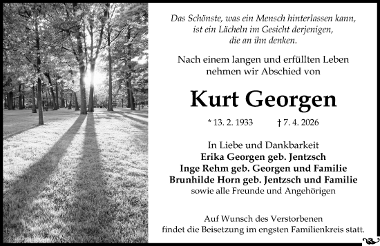 Traueranzeige von Kurt Georgen von Allgemeine Zeitung Mainz