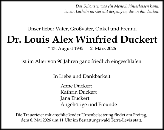 Traueranzeige von Louis Alex Winfried Duckert von Wiesbadener Kurier