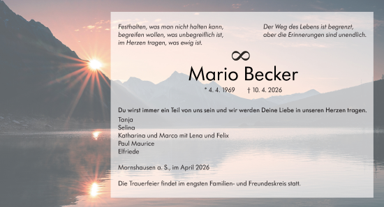 Traueranzeige von Mario Becker von Hinterländer Anzeiger