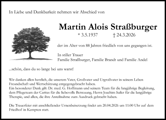 Traueranzeige von Martin Alois Straßburger von Allgemeine Zeitung Rheinhessen-Nahe