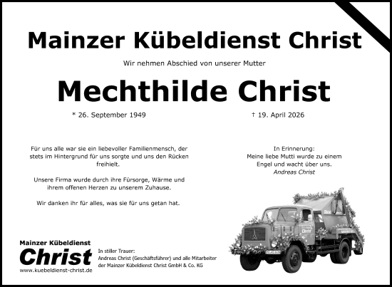 Traueranzeige von Mechthilde Christ von Allgemeine Zeitung Mainz
