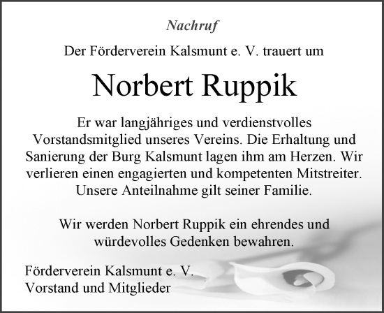 Traueranzeige von Norbert Ruppik von Wetzlarer Neue Zeitung