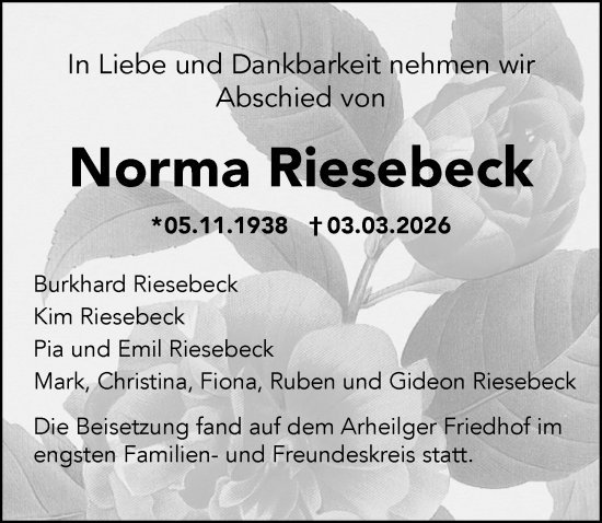 Traueranzeige von Norma Riesebeck von Darmstädter Echo