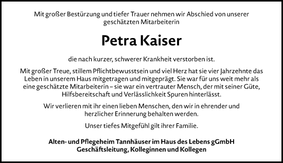Traueranzeige von Petra Kaiser von Hinterländer Anzeiger