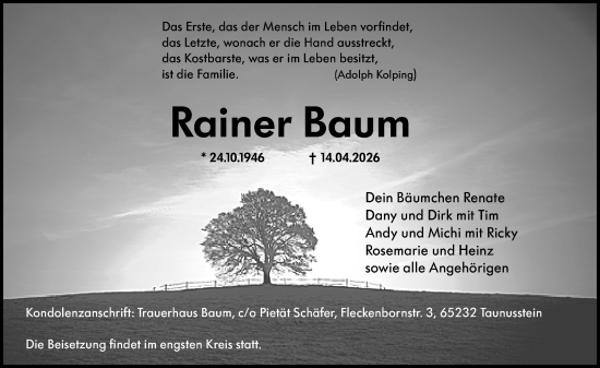 Traueranzeige von Rainer Baum von Idsteiner Land/Untertaunus