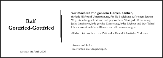 Traueranzeige von Ralf Gottfried-Gottfried von Wetzlarer Neue Zeitung