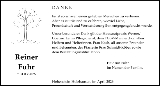 Traueranzeige von Reiner Fuhr von Idsteiner Land/Untertaunus