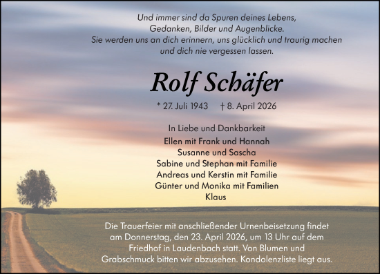 Traueranzeige von Rolf Schäfer von Starkenburger Echo