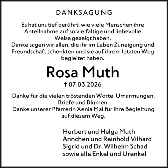 Traueranzeige von Rosa Muth von Odenwälder Echo