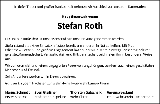 Traueranzeige von Stefan Roth von Südhessen Morgen