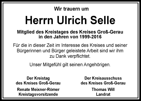 Traueranzeige von Ulrich Selle von Groß-Gerauer Echo
