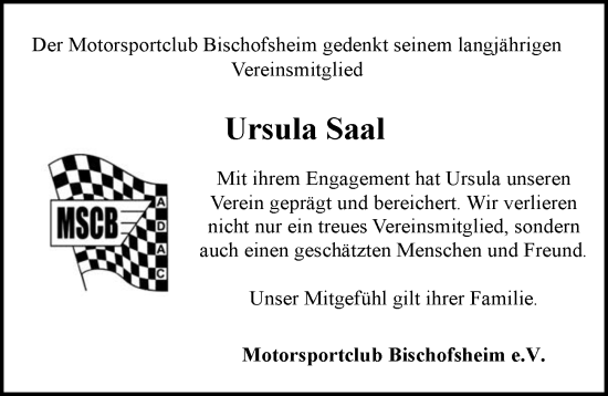 Traueranzeige von Ursula Saal von Rüsselsheimer Echo